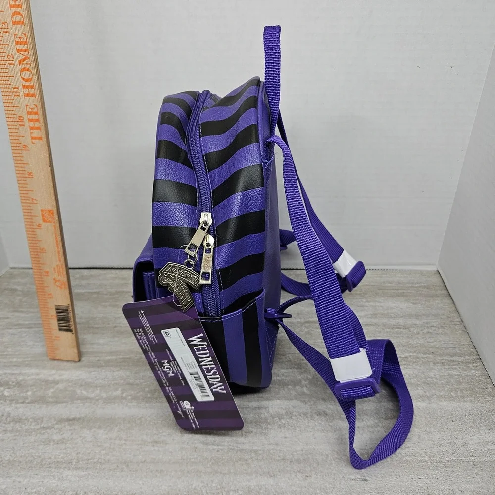 Wednesday Addams‎ Nevermore Academy Mini Backpack Purple Black Striped Kids Bag